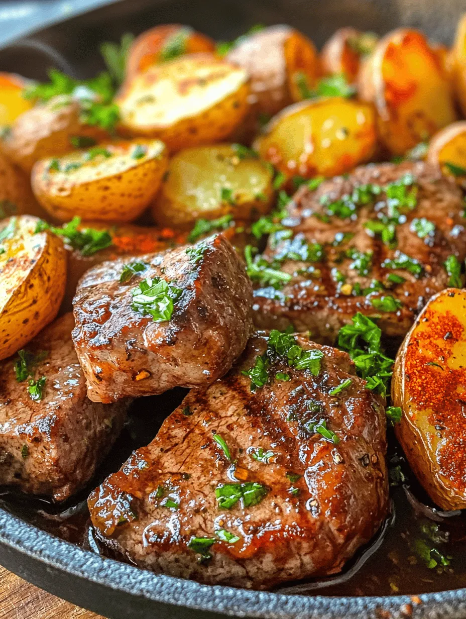 If you're seeking a dish that perfectly balances robust flavors and satisfying textures, look no further than Sizzling Garlic Butter Steak Bites paired with Crispy Potatoes. This recipe is a culinary delight that brings together tender, juicy steak bites sautéed in a rich garlic butter sauce, complemented by golden, crispy potatoes. It's the ideal choice for a quick weeknight dinner or an impressive dish to serve at your next gathering.