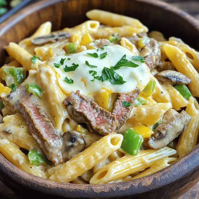 Philly Cheesesteak Pasta is a delectable dish that masterfully marries the iconic flavors of the classic Philadelphia cheesesteak sandwich with the comforting, creamy texture of pasta. This dish has gained popularity among food enthusiasts for its ability to deliver robust flavors and satisfying textures, making it a perfect option for weeknight dinners or festive gatherings with friends and family. Imagine tender ribeye steak, perfectly sautéed vegetables, and a rich, cheesy sauce enveloping each piece of pasta — it's a culinary experience that is both comforting and indulgent.