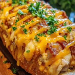 Imagine pulling apart a warm, crusty loaf of bread to reveal a decadent filling of tender chicken, crispy bacon, and creamy ranch dressing. This is the delightful essence of Chicken Bacon Ranch Stuffed Bread, a dish that has quickly garnered a reputation as a beloved comfort food. Perfect for gatherings, family dinners, or as a satisfying snack, this stuffed bread is a crowd-pleaser that appeals to both adults and children alike. The combination of flavors, textures, and aromas creates an irresistible dish that will have everyone clamoring for seconds.