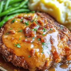 Discover the rich and comforting flavors of Country Fried Pork Chops with Bacon Gravy, a classic dish that brings the taste of Southern cooking right to your kitchen. This delightful recipe features succulent bone-in pork chops marinated in buttermilk, ensuring tenderness and flavor, then coated in a seasoned flour mixture and fried to crispy perfection. Topped with a decadent bacon gravy, this dish is sure to impress family and friends at any mealtime, whether it's a cozy Sunday dinner or a festive gathering.