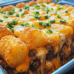 In the world of comforting casseroles, few dishes can rival the simple yet satisfying Cheesy Tater Tot Delight. This creamy, cheesy, and hearty meal is a classic that brings warmth to family dinners, potlucks, or cozy nights in. With layers of flavorful ground meat, aromatic vegetables, and a crispy topping of tater tots and gooey cheese, this dish is bound to be a crowd-pleaser.