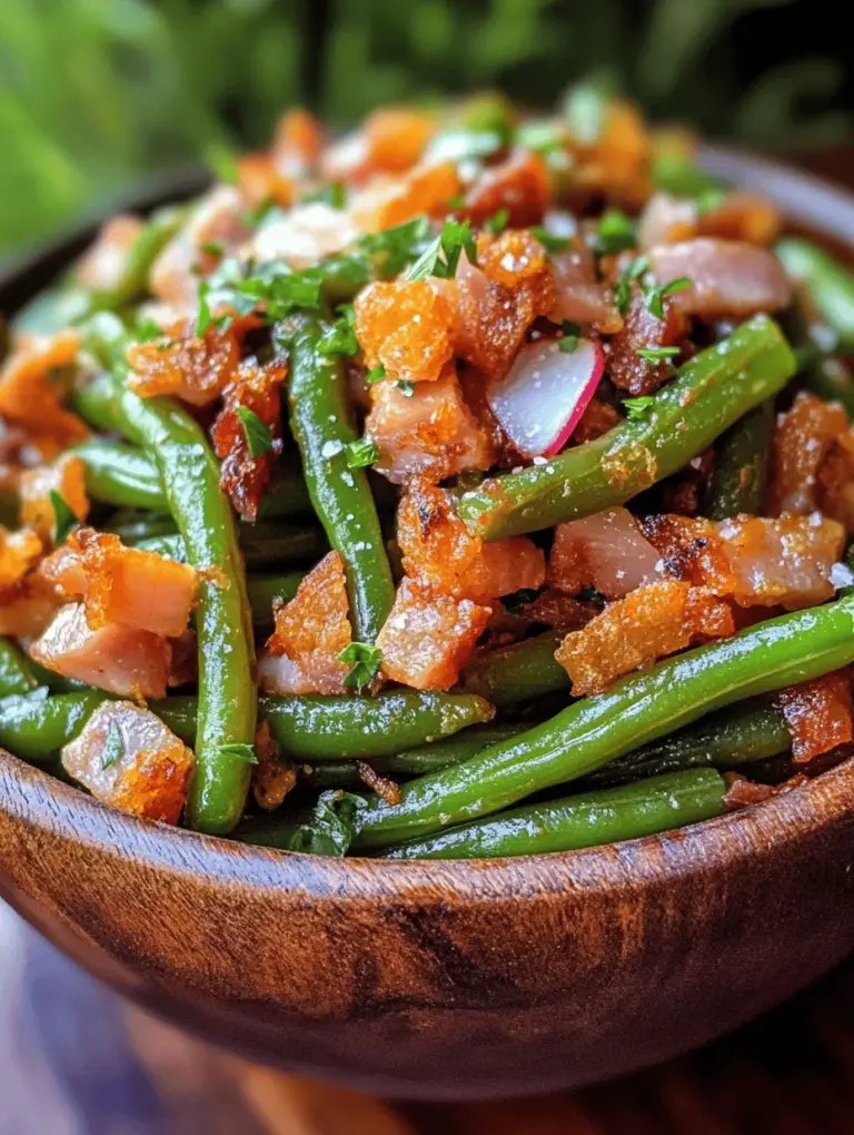 If you're seeking a dish that dazzles with flavor and texture, look no further than Crunchy Fried Green Beans with Savory Ham & Radish Greens. This delightful recipe marries the crispness of fresh green beans with the savory bite of ham and the unique earthiness of radish greens, creating a culinary experience that is as satisfying as it is delicious. Whether served as a side dish to complement a hearty main course or as a flavorful appetizer at your next gathering, this dish is designed to impress both casual home cooks and culinary enthusiasts.