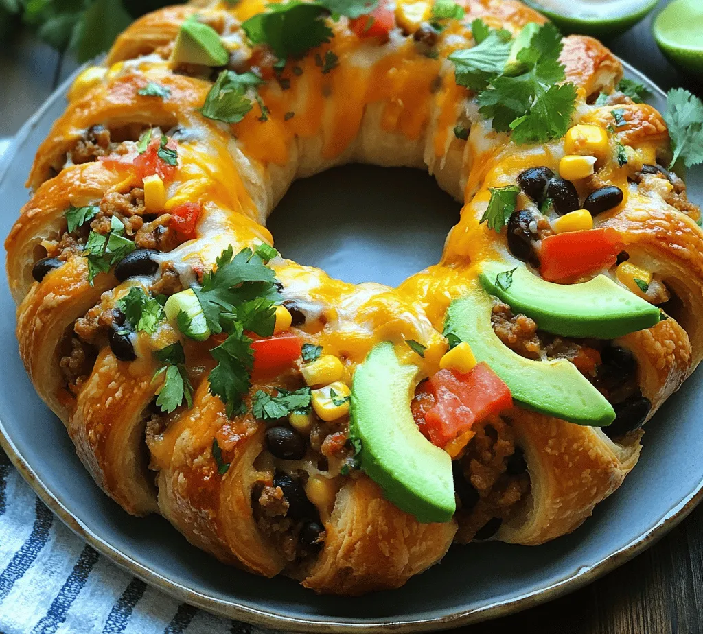 If you're looking for a dish that brings fun, flavor, and flair to your gatherings or family dinners, the Taco Fiesta Ring is an excellent choice. This festive dish combines the beloved flavors of tacos with a creative presentation that is sure to impress your guests. Picture a golden, flaky ring filled with seasoned meat, beans, cheese, and a medley of colorful toppings. Not only does it look beautiful on the table, but it also invites everyone to dig in and customize their portions with their favorite toppings.