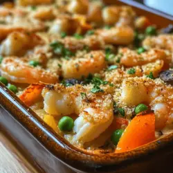 If you’re looking for a dish that embodies warmth, comfort, and a delightful explosion of flavors, look no further than the Baked Shrimp Casserole with Buttery Crumb Topping. This dish is the epitome of comfort food, marrying the succulent taste of shrimp with a rich, creamy base and a satisfying crunchy topping. Casseroles have long been a favorite in kitchens across the globe, and this particular recipe takes the classic casserole experience to new heights. Its alluring combination of tender large shrimp, aromatic vegetables, and a buttery crust makes it an ideal choice for family dinners or gatherings with friends.