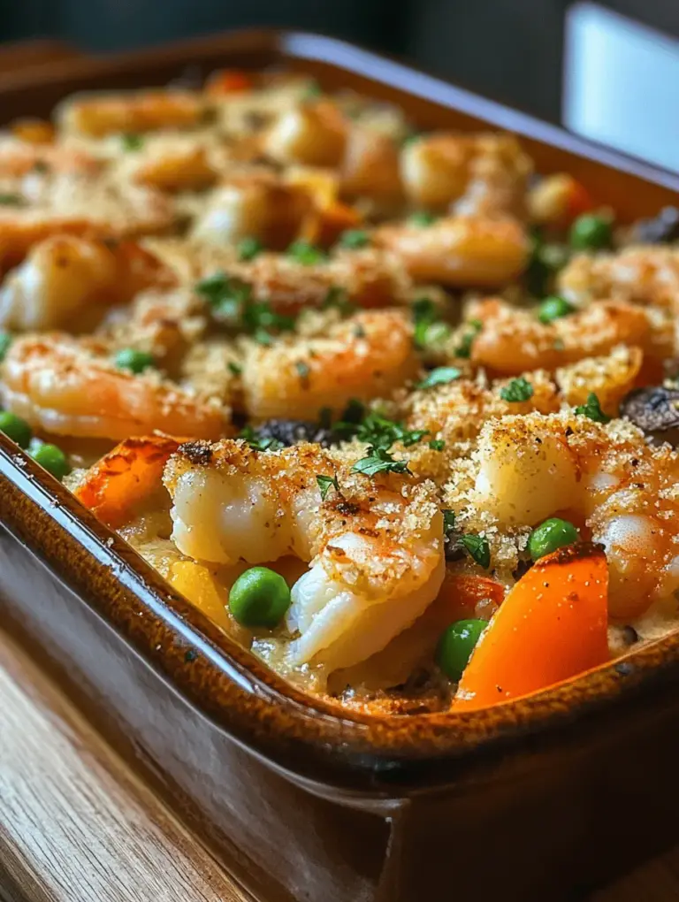 If you’re looking for a dish that embodies warmth, comfort, and a delightful explosion of flavors, look no further than the Baked Shrimp Casserole with Buttery Crumb Topping. This dish is the epitome of comfort food, marrying the succulent taste of shrimp with a rich, creamy base and a satisfying crunchy topping. Casseroles have long been a favorite in kitchens across the globe, and this particular recipe takes the classic casserole experience to new heights. Its alluring combination of tender large shrimp, aromatic vegetables, and a buttery crust makes it an ideal choice for family dinners or gatherings with friends.