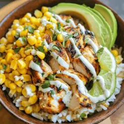 Welcome to your new favorite dish: the Loaded Street Corn Chicken Rice Bowl! This vibrant and flavorful meal combines the classic elements of a beloved Mexican street food, elote (Mexican street corn), with tender chicken and fluffy rice, creating a satisfying and nutritious experience in a single bowl. Originating from the bustling streets of Mexico, where vendors serve grilled corn topped with creamy sauces and spices, this dish brings the essence of street food right to your kitchen. Its combination of textures and flavors is sure to make it a hit with your family or guests.