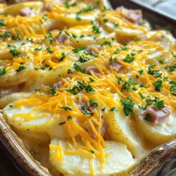 Cheesy scalloped potatoes and ham is a dish that embodies comfort and warmth, making it an essential addition to family gatherings and holiday meals. This classic casserole features layers of tender potatoes enveloped in a rich, creamy cheese sauce, complemented by savory slices of ham. The combination of flavors and textures in this dish creates a delightful experience that brings people together around the dinner table.