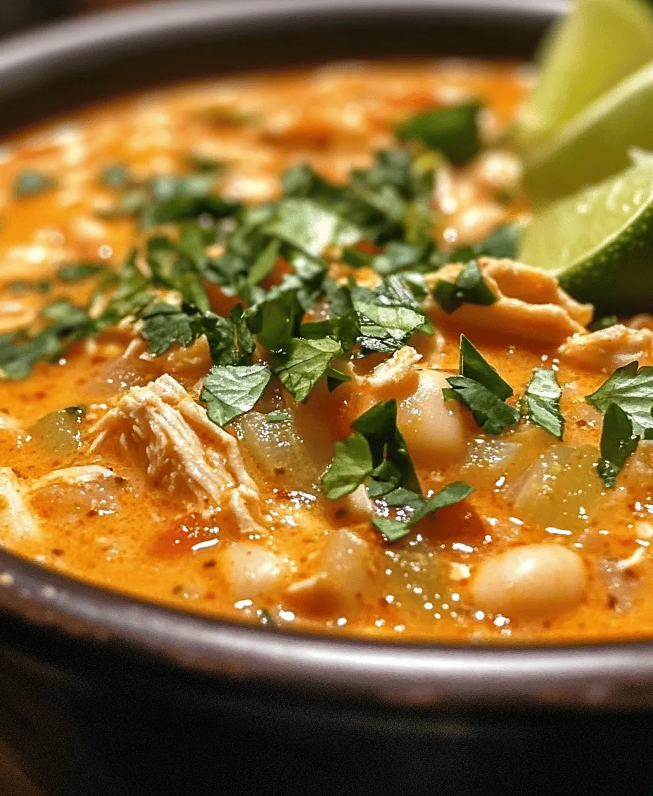 If you're seeking a cozy and satisfying meal that warms both the heart and the stomach, look no further than <strong>Creamy White Chicken Chili Delight</strong>. This dish is not just a typical chili; it redefines the classic recipe with a rich, creamy texture that complements tender chicken and hearty white beans. Perfect for chilly evenings or casual gatherings, this chili has gained popularity for its comforting nature and delightful flavor profile.” /></p>
</p>
<p>To complete the Creamy White Chicken Chili Delight, we will focus on the essential steps of incorporating cream and corn, the importance of seasoning, the dish’s nutritional benefits, serving suggestions, storing and reheating tips, and a satisfying conclusion.</p>
</p>
<h3>Adding Cream and Corn</h3>
</p>
<p>Once your chicken is cooked through and tender, it’s time to add the star ingredients that create that rich, creamy texture and delightful flavor. Begin by reducing the heat to low. Gradually stir in <strong>1 cup of heavy cream</strong>. This will transform your chili into a luscious, velvety delight. If you prefer a lighter version, you can substitute half-and-half or even a non-dairy alternative like coconut cream, although the latter will impart a subtle coconut flavor.</p>
</p>
<p>Next, add <strong>1 can (15 ounces) of sweet corn</strong>, drained. The sweetness of the corn complements the savory elements of the chili, creating a well-rounded flavor profile. Stir the mixture gently to combine all the ingredients. As you do this, take a moment to taste your chili. This is a crucial step—seasoning to taste is essential. Depending on your preferences, you may want to add more salt, pepper, or even a dash of cayenne for an extra kick. The goal is to balance the flavors to your liking, ensuring that every bite is bursting with deliciousness.</p>
</p>
<h3>Nutritional Benefits of Creamy White Chicken Chili</h3>
</p>
<p>This Creamy White Chicken Chili Delight not only satisfies your taste buds but also packs a punch of nutrition. Let’s delve into the health aspects of this dish, focusing on its balanced ingredients.</p>
</p>
<h4>Protein Source</h4>
</p>
<p>One of the standout features of this chili is its protein content, primarily sourced from <strong>chicken and beans</strong>. Chicken breast is a lean protein option that helps build and repair tissues, supports muscle health, and keeps you feeling full longer. The addition of <strong>cannellini beans</strong> not only enhances the creaminess of the chili but also contributes additional protein, making this dish a filling option for lunch or dinner.</p>
</p>
<h4>Fiber Content</h4>
</p>
<p>Beans are also a fantastic source of dietary fiber, which is essential for digestive health. The <strong>cannellini beans</strong> and the <strong>sweet corn</strong> in the chili work together to provide a hearty dose of fiber. Consuming adequate fiber is crucial for maintaining a healthy digestive system, promoting regular bowel movements, and can even help lower cholesterol levels. This dish can easily contribute to your daily fiber intake, ensuring you feel satisfied and energized.</p>
</p>
<h4>Vitamins and Minerals</h4>
</p>
<p>Finally, let’s not forget the vitamins and minerals that come from the fresh ingredients in your chili. <strong>Cilantro</strong> adds a burst of freshness and is a source of antioxidants. Meanwhile, <strong>lime juice</strong> provides vitamin C, which is vital for immune function, skin health, and the absorption of iron from plant-based foods. The combination of these ingredients ensures your meal is not only comforting but also nourishing.</p>
</p>
<h3>Serving Suggestions and Pairings</h3>
</p>
<p>To enhance the dining experience, consider how you serve your Creamy White Chicken Chili Delight. Presentation matters, and garnishes can elevate the dish significantly.</p>
</p>
<h4>Garnishes</h4>
</p>
<p>Serve your chili in vibrant bowls and top each serving with <strong>fresh cilantro and a squeeze of lime juice</strong>. The cilantro adds a pop of color and freshness, while the lime juice brightens the flavors, cutting through the richness of the cream. Additionally, you may want to sprinkle some <strong>shredded cheese</strong> on top, such as Monterey Jack or cheddar, for an extra layer of flavor.</p>
</p>
<h4>Accompaniments</h4>
</p>
<p>Pairing your chili with complementary side dishes can make for a well-rounded meal. Consider serving it alongside <strong>warm cornbread</strong> or <strong>tortilla chips</strong> for a delightful crunch. The sweetness of cornbread contrasts beautifully with the spicy notes of the chili, while tortilla chips can be used for dipping, adding a fun interactive element to the meal. Other great options include <strong>a side salad</strong> for freshness or <strong>rice</strong> for heartiness.</p>
</p>
<h3>Storing and Reheating Creamy White Chicken Chili</h3>
</p>
<p>If you find yourself with leftovers (which is often the case with such a delicious dish!), proper storage and reheating are essential to maintaining the flavors and texture of your Creamy White Chicken Chili Delight.</p>
</p>
<h4>Storage Guidelines</h4>
</p>
<p>Allow your chili to cool completely before transferring it to an airtight container. You can store it in the refrigerator for up to <strong>3-4 days</strong>. If you want to keep it longer, consider freezing it. In this case, portion your chili into freezer-safe containers, leaving some space for expansion. Frozen chili can be kept for up to <strong>3 months</strong> without losing quality.</p>
</p>
<h4>Reheating Tips</h4>
</p>
<p>When you’re ready to enjoy your leftovers, reheating is key to preserving that creamy consistency. If reheating from the refrigerator, you can gently warm it in a saucepan over medium heat, stirring occasionally to prevent sticking. If frozen, allow the chili to thaw overnight in the refrigerator, then reheat on the stovetop. For a microwave option, ensure that you cover the bowl with a microwave-safe lid or wrap to avoid splattering, and heat in short intervals, stirring in between to ensure even heating.</p>
</p>
<h3>Conclusion</h3>
</p>
<p>The Creamy White Chicken Chili Delight is more than just a meal; it’s a comforting, nutritious dish that brings warmth to any table. With its creamy texture, hearty ingredients, and robust flavors, this chili is perfect for a cozy dinner at home or a gathering with friends and family. Not only is it easy to prepare, but it also offers a range of nutritional benefits, from protein and fiber to essential vitamins and minerals.</p>
</p>
<p>Encourage your culinary creativity by experimenting with different toppings and side dishes to make this recipe your own. Embrace the cooking process, savor the delightful flavors, and share this comforting dish with your loved ones. Enjoy!</p>
</div>