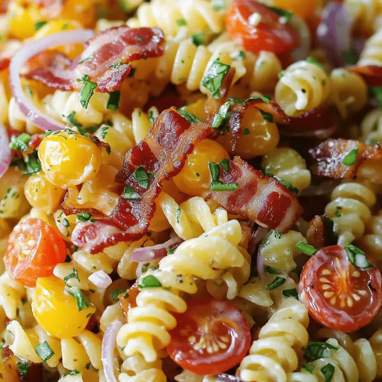 If you're a fan of classic comfort food, the Bacon-Lover's BLT Pasta Salad is a dish that beautifully merges the savory elements of a traditional BLT sandwich with the hearty satisfaction of pasta. This innovative recipe not only tantalizes your taste buds with its rich flavors but also offers a delightful textural experience that keeps you coming back for more. Ideal for gatherings, potlucks, or even a quick weeknight dinner, this pasta salad is a crowd-pleaser that brings together the best of both worlds—bacon and salad.