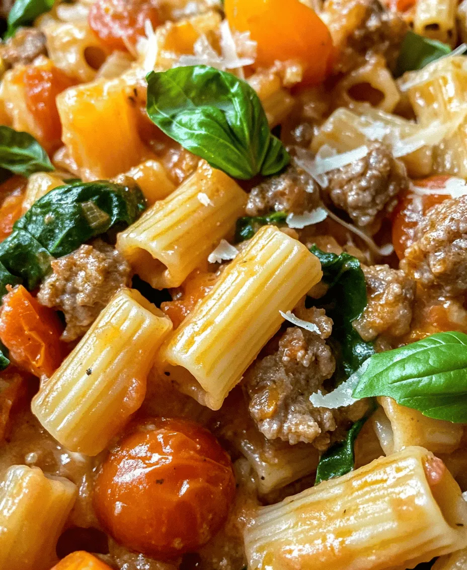 If you're in search of a pasta dish that strikes the perfect balance between indulgence and nutritional value, look no further than Creamy Sausage Rigatoni with Spinach & Tomatoes. This dish boasts a luscious creamy texture, complemented by the savory flavors of Italian sausage, the freshness of spinach, and the vibrant sweetness of cherry tomatoes. Whether you're preparing a cozy weeknight dinner or aiming to impress guests at your next dinner party, this recipe effortlessly adapts to any occasion.