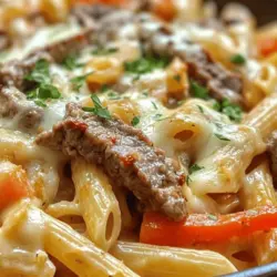 When it comes to pasta, the choice of shape can significantly impact the dish's overall experience. For One-Pot Philly Cheesesteak Pasta, penne pasta is the star. Its tubular shape is perfect for capturing the rich, creamy sauce and the tender pieces of steak, ensuring that each bite is packed with flavor. The ridges on the penne allow the sauce to cling to the pasta, providing a delightful texture that complements the other elements of the dish. Moreover, penne cooks quickly and evenly, making it an ideal choice for a one-pot meal that prioritizes convenience.