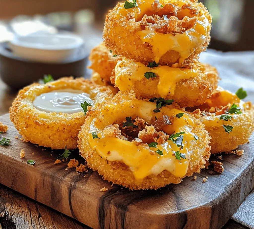 If you're on the hunt for a delectable appetizer or an irresistible snack that will leave your taste buds dancing, look no further than cheesy bacon onion rings. This recipe combines the delightful crunch of fried onion rings with the rich, smoky flavor of bacon and the creamy goodness of sharp cheddar cheese. It's a flavor explosion that is sure to please any crowd, making it perfect for gatherings, game days, or simply as a savory treat to enjoy at home.