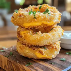 If you're on the hunt for a delectable appetizer or an irresistible snack that will leave your taste buds dancing, look no further than cheesy bacon onion rings. This recipe combines the delightful crunch of fried onion rings with the rich, smoky flavor of bacon and the creamy goodness of sharp cheddar cheese. It's a flavor explosion that is sure to please any crowd, making it perfect for gatherings, game days, or simply as a savory treat to enjoy at home.