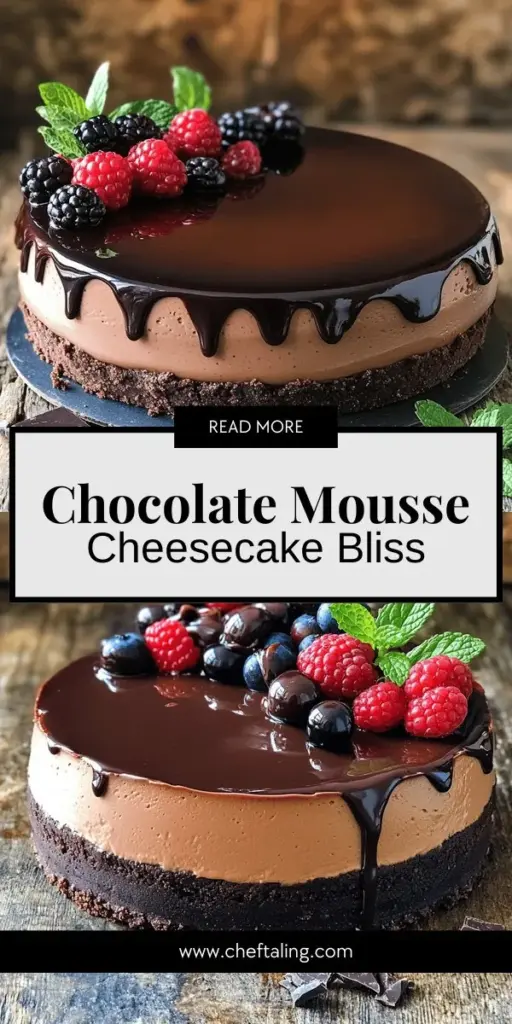 Indulge in the ultimate dessert experience with this chocolate mousse cheesecake. This decadent delight combines a rich, creamy cheesecake with a light and airy chocolate mousse, perfect for impressing guests or treating yourself. With a few simple ingredients and easy-to-follow steps, you can create a show-stopping dessert that's ideal for any occasion. Don’t wait—click through to explore the full recipe and elevate your dessert game today!