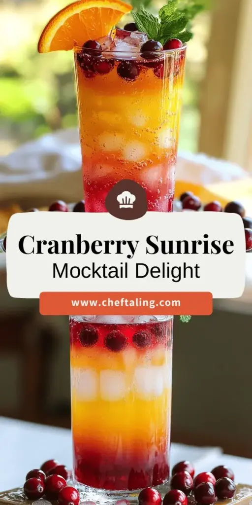 Looking for a delicious and vibrant drink that's perfect for any occasion? Try our refreshing Cranberry Sunrise Mocktail recipe! This non-alcoholic beverage combines the tangy flavors of cranberry and orange juice, topped with sparkling water for a bubbly finish. Ideal for brunch, parties, or a cozy night in, this mocktail is simple to make and impressively flavorful. Click to explore the full recipe and elevate your gatherings with this delightful drink!