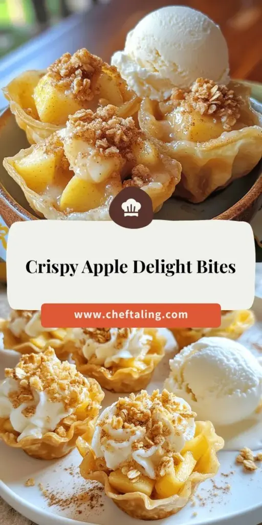 Indulge in the delightful taste of fall with our Apple Crisp Bites recipe! These bite-sized treats combine the sweet and tart flavors of apples with warm spices and a crunchy topping, all wrapped in crispy wonton wrappers. Perfect for gatherings or a cozy night in, these delicious morsels are sure to impress. Click through to discover how to make these easy Apple Crisp Bites and bring the flavors of autumn into your kitchen!