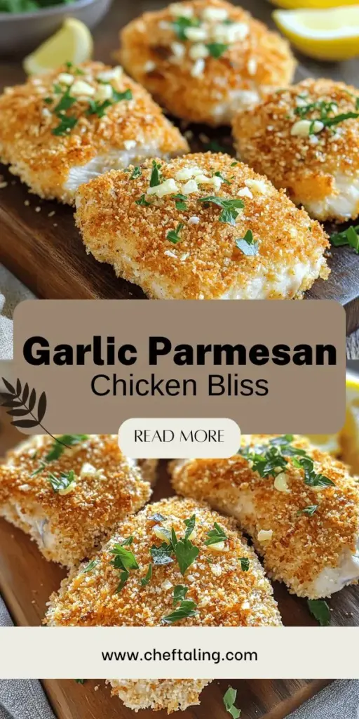 Elevate your dinner game with this Easy Garlic Parmesan Crusted Chicken recipe! This dish features juicy chicken breasts coated in a savory blend of garlic, Parmesan, and crispy panko breadcrumbs, resulting in a mouthwatering, golden-brown crust. Perfect for any occasion, from family dinners to date nights, this recipe is simple enough for novice cooks. Click through now to discover this delicious recipe and impress your loved ones with a comforting homemade meal!