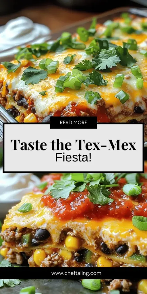 Discover the delicious world of Tex-Mex cuisine with this mouthwatering Tex-Mex Fiesta Bake recipe! This one-pan dish is a perfect blend of seasoned meat, black beans, sweet corn, zesty salsa, and crunchy tortilla chips, all baked to create a hearty and flavorful meal that everyone will love. Ideal for busy weeknights or family gatherings, this recipe is easy to make and even easier to clean up. Click through to explore the full recipe and bring the vibrant flavors of Tex-Mex to your table!