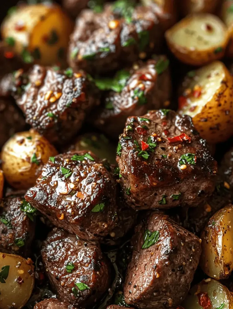 Garlic Butter Steak Bites and Potatoes is a mouthwatering dish that combines the rich flavors of tender steak with the comforting heartiness of baby potatoes, all brought together by the aromatic essence of garlic and butter. This recipe is an excellent choice for those who are looking to impress their family or guests with a delightful meal that is both simple to prepare and bursting with flavor. Whether you're seeking a quick weeknight dinner or a standout dish for a special occasion, Garlic Butter Steak Bites and Potatoes fit the bill perfectly.