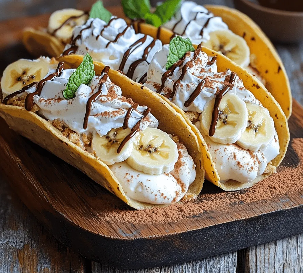 Banana pudding tacos are a delightful fusion of two beloved culinary worlds: the classic southern dessert and the ever-popular taco. This inventive recipe reimagines traditional banana pudding by serving it in a taco shell, creating a fun and whimsical dessert that delights the eyes and taste buds alike. The combination of creamy vanilla pudding, ripe bananas, and crunchy vanilla wafers wrapped in a soft tortilla is not just visually appealing but also bursts with flavor. This innovative twist makes banana pudding tacos a versatile treat, perfect for a variety of occasions from casual family gatherings to festive parties.