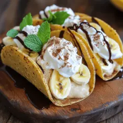 Banana pudding tacos are a delightful fusion of two beloved culinary worlds: the classic southern dessert and the ever-popular taco. This inventive recipe reimagines traditional banana pudding by serving it in a taco shell, creating a fun and whimsical dessert that delights the eyes and taste buds alike. The combination of creamy vanilla pudding, ripe bananas, and crunchy vanilla wafers wrapped in a soft tortilla is not just visually appealing but also bursts with flavor. This innovative twist makes banana pudding tacos a versatile treat, perfect for a variety of occasions from casual family gatherings to festive parties.