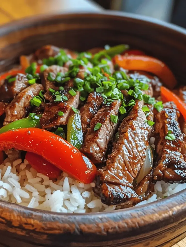 Sizzling Chinese Pepper Steak with Onions is a vibrant and savory dish that brings the bustling flavors of Chinese cuisine right to your dining table. Known for its quick cooking style and bold flavors, this dish showcases tender strips of flank steak seared to perfection, accompanied by colorful bell peppers and onions, all tossed in a rich, savory sauce. The sizzling sound when served hot adds an exciting element to this culinary experience, making it a favorite among families and food enthusiasts alike.