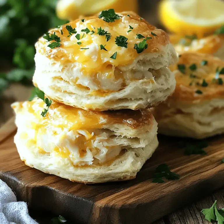 If you're in search of a dish that seamlessly blends comfort and sophistication, look no further than Crab Stuffed Cheddar Bay Biscuits with Lemon Butter. This unique culinary creation presents a delightful flavor combination of tender crab and sharp cheddar, encased in a flaky, buttery biscuit. The allure of this recipe lies not only in its exquisite taste but also in its versatility, making it a perfect fit for various occasions — from casual family dinners to more formal gatherings and celebratory events.