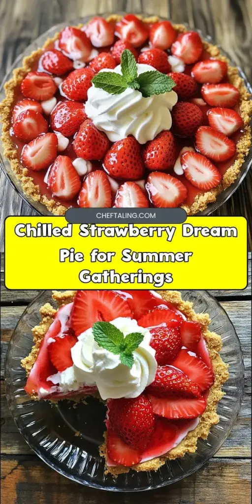 Indulge in the refreshing flavors of summer with our Chilled Strawberry Dream Pie! This easy-to-make dessert features a creamy filling made from fresh strawberries, heavy whipping cream, and a delightful graham cracker crust. Perfect for any warm-weather gathering, this pie is not only visually stunning but also packed with flavor. Impress your guests with this simple yet satisfying treat that everyone will love! #StrawberryPie #SummerDesserts #EasyRecipes #BakingFun #DessertDelight