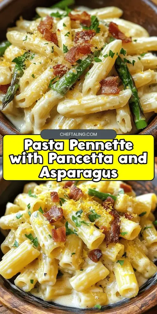 Looking for a delicious and easy dinner idea? Try this mouthwatering Pennette with Pancetta and Asparagus recipe! This dish combines the savory flavors of crispy pancetta with fresh asparagus and perfectly cooked pennette pasta for a meal that's both tempting and satisfying. Ideal for weeknight dinners or special occasions, this recipe is sure to impress. Click through for the full recipe and tips to make this delightful dish in your own kitchen! #AsparagusPastaRecipes #HamPasta #PancettaPasta #PastaSaladDressing #SpaghettiCasserole #DinerRecipes #AsparagusPasta #ParmesanRecipes #EasyPastaDishes