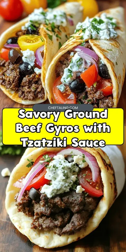 Satisfy your cravings with this delicious Ground Beef Gyros recipe that’s easy to make at home! Juicy ground beef seasoned with authentic spices and served in warm pita bread will take your taste buds on a Mediterranean adventure. Perfect for a quick weeknight dinner or a fun weekend meal, these gyros are a crowd-pleaser. Want to impress your family or friends? Click through to discover the full recipe and step-by-step instructions! #GroundBeefGyrosRecipe #BeefGyrosRecipe #GyroRecipeBeef #VegetarianGreekRecipes #VeganGreekRecipes #BeefGyros #HomemadeGroundBeef #GyroMeatRecipe #GreekRecipesEasy