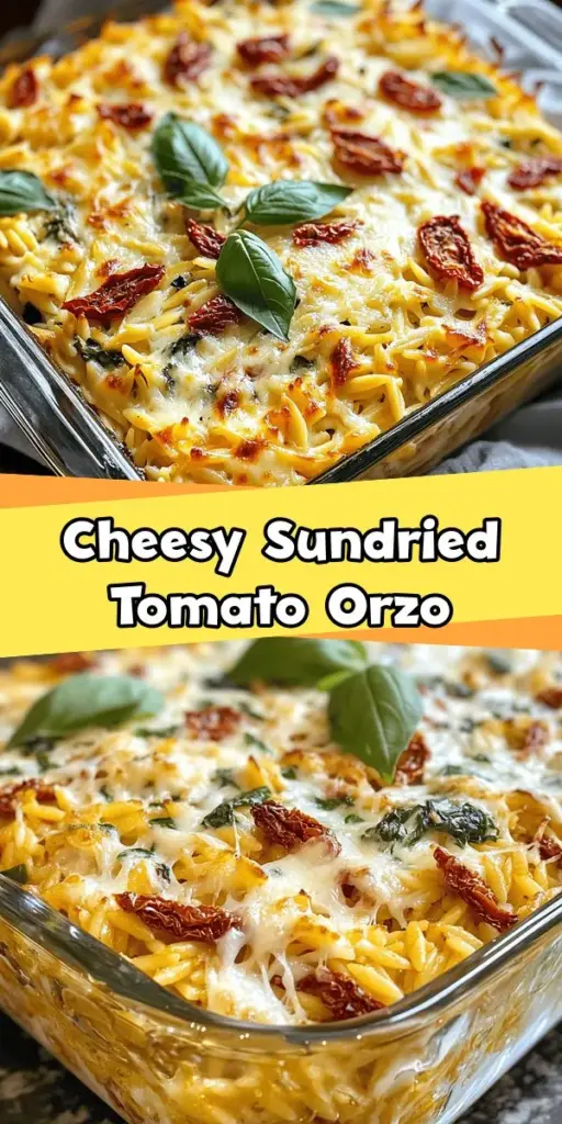 Discover the comforting flavors of our Sundried Tomato Boursin Baked Orzo recipe! This creamy, cheesy dish combines the richness of Boursin cheese with tangy sun-dried tomatoes and fresh spinach for a satisfying meal perfect for any gathering or a cozy night in. Easy to prepare and absolutely delicious, it's a delightful twist on traditional pasta bakes. Try it today and bring warmth to your table! #BakedOrzo #ComfortFood #RecipeIdeas #PastaLovers