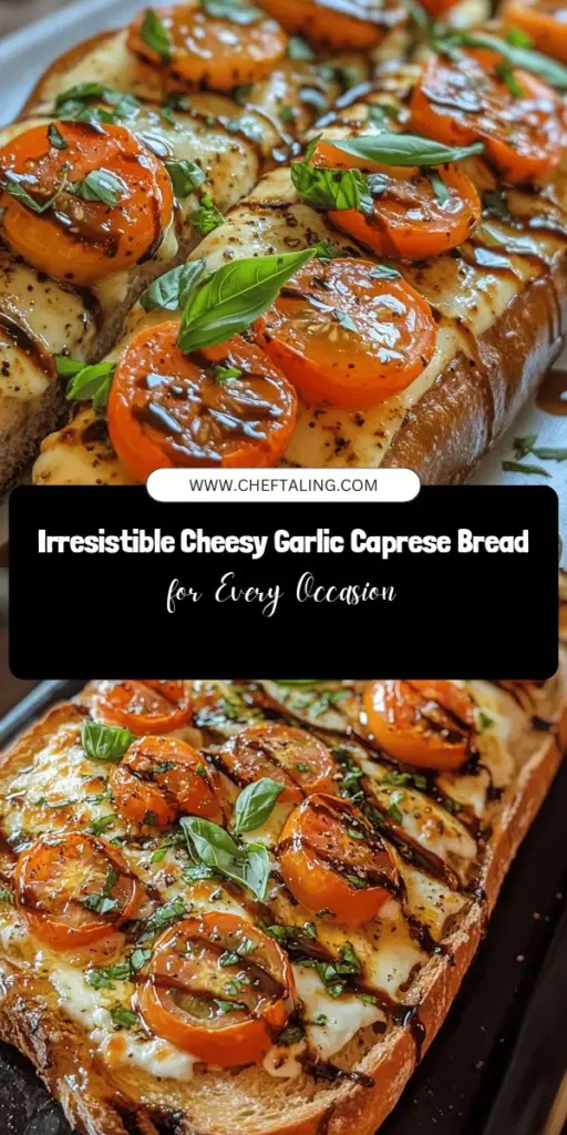 Elevate your appetizer game with Cheesy Garlic Caprese Bread! This delightful dish combines warm, crusty bread slathered in buttery garlic goodness, topped with juicy tomatoes, creamy mozzarella, and fresh basil. Perfect for gatherings or cozy nights in, this recipe is easy to make and bursting with Italian flavor. Discover the ingredient breakdown and simple steps to create an unforgettable culinary experience. #CheesyGarlicBread #Caprese #ItalianFood #Appetizers #DeliciousRecipes