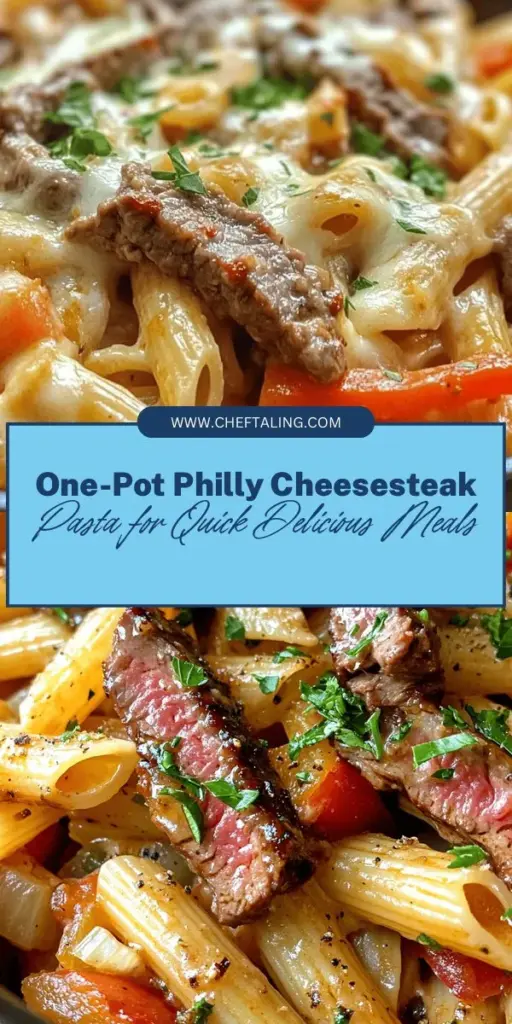 Discover the ultimate comfort food with this One-Pot Philly Cheesesteak Pasta recipe! Combining sirloin steak, sautéed vegetables, creamy provolone cheese, and penne pasta, it brings the iconic flavors of a Philly cheesesteak into a quick and easy meal. Perfect for busy weeknights, it’s not only delicious but also makes cleanup a breeze. Explore variations and tips to make it your own! #OnePotPasta #Cheesesteak #ComfortFood #QuickMeals #DinnerIdeas #Foodie