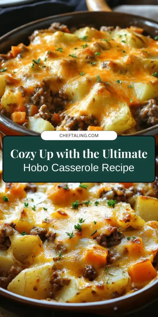 Discover the ultimate cozy hobo casserole, the perfect comfort food that warms both the heart and soul. This delightful dish is all about hearty layers of ground beef, potatoes, and melted cheese, making it an easy favorite for family dinners and gatherings. It's not only simple to prepare but also adaptable, allowing for personal twists using your favorite ingredients. Bring everyone together with this nostalgic meal! #ComfortFood #HoboCasserole #FamilyRecipes #EasyDinner #CozyEats #OnePotMeals