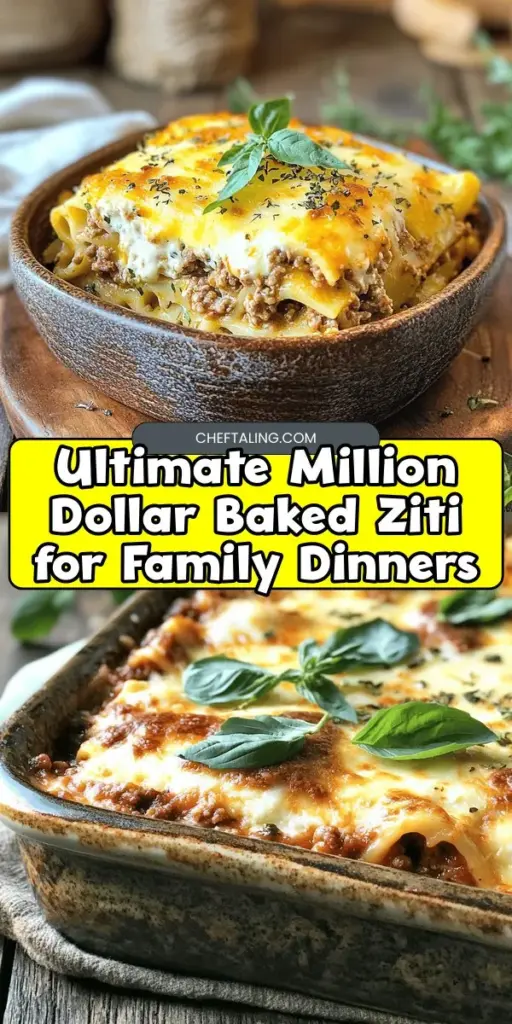 Discover the Ultimate Million Dollar Baked Ziti for Family Dinners Recipe that will have everyone asking for seconds! This cheesy, hearty dish features a mouthwatering blend of flavors and is perfect for feeding a crowd or cozy family gatherings. With simple ingredients and easy steps, you'll have a delicious meal on the table in no time. Ready to elevate your dinner game? Click through to explore the recipe and make tonight's dinner unforgettable! #CasseroleEasyDinner #BakedZitiMeatballs #BakedZitiWithBroccoli #LargePastaDishes #PastaWithRotiniNoodles #EasyPastaBakesRecipes #MillionDollarZitiBake #OvenBakedZitiEasyRecipes #BakedZitiGroundTurkey