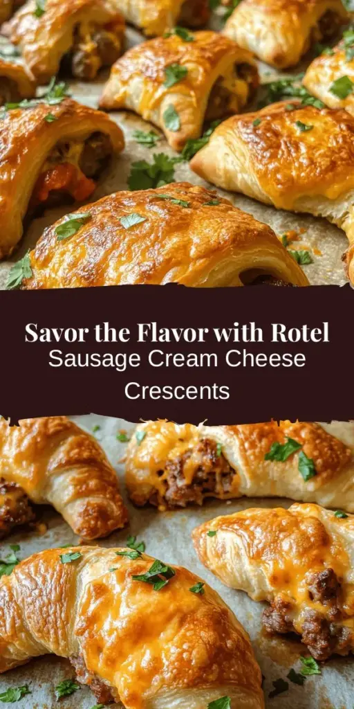 Discover the perfect crowd-pleaser with Rotel Sausage and Cream Cheese Crescents! This easy-to-make appetizer combines creamy cheese and spicy Rotel tomatoes wrapped in flaky crescent dough. Ideal for game days, family gatherings, or cozy nights, these tasty bites are quick to prepare and full of flavor. Serve them warm or cold, and watch them disappear! Try this versatile recipe and impress your guests today! #Appetizers #SnackIdeas #CookingAtHome #PartyFood #YummySnacks #CrescentRolls #EasyRecipes