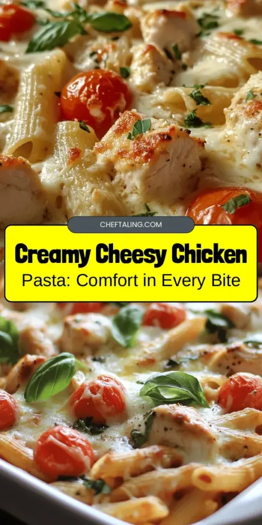 Dive into the ultimate comfort food experience with Cheesy Chicken Pasta Delight! This creamy, savory dish combines tender chicken, gooey cheese, and perfectly cooked penne in a rich sauce that satisfies every craving. Perfect for busy weeknights or special gatherings, this adaptable recipe lets you add your favorite ingredients for a personalized touch. Gather your loved ones and indulge in this delightful culinary adventure! #ComfortFood #ChickenPasta #CheesyDelight #HomeCooking #PastaRecipes