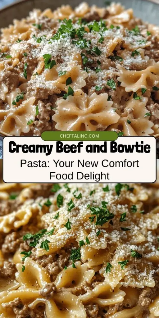 Craving a cozy, delicious meal? Try this Creamy Beef and Bowtie Pasta recipe, perfect for family dinners or special occasions. With tender ground beef, flavorful seasonings, and a rich creamy sauce clinging to gorgeous bowtie pasta, it's both comforting and visually appealing. Easy to make and versatile, this dish is sure to please kids and adults alike. Dive into this satisfying recipe today! #CreamyPasta #ComfortFood #PastaRecipes #DinnerIdeas #FamilyMeals #Foodie