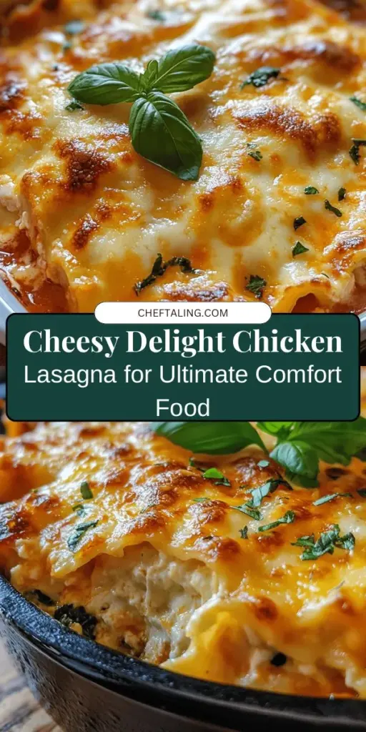 Savor the ultimate comfort food with our Cheesy Delight Chicken Lasagna! This wholesome twist on a classic features layers of shredded chicken, creamy cheeses, and nutrient-packed spinach, all enveloped in rich homemade marinara. Perfect for family dinners or gatherings, this delicious lasagna is not only indulgent but also nutritious. Dive into the recipe for tips on preparation and ingredient highlights. Make mealtime memorable! #Lasagna #ComfortFood #ChickenRecipes #HealthyEating #CheesyDelight