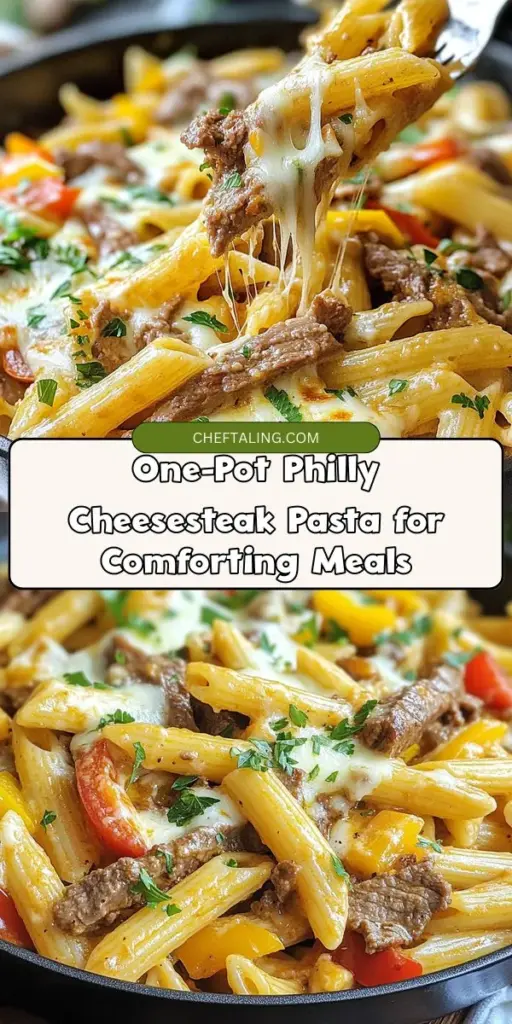 Looking for a unique comfort food experience? Try this One-Pot Philly Cheesesteak Pasta! It combines the savory flavors of a classic cheesesteak—tender beef, melted cheese, and sautéed veggies—into a creamy pasta dish that’s simple to prepare and perfect for any gathering. Enjoy hearty, rich flavors with minimal cleanup. Perfect for busy weeknights or cozy dinners! #ComfortFood #OnePotMeal #PastaLovers #Cheesesteak #DinnerIdeas #Foodie