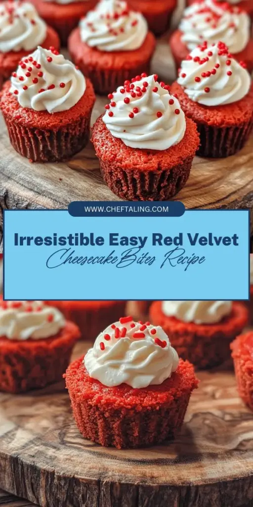 Indulge in the deliciousness of Easy Red Velvet Cheesecake Bites! These bite-sized treats combine the rich flavors of classic red velvet cake with creamy cheesecake, making them the perfect dessert for any celebration. Easy to make, they’re ideal for parties or a sweet treat at home. With vibrant colors and delightful textures, they’re sure to impress guests. Try this simple recipe today and savor each delectable bite! #RedVelvet #CheesecakeBites #DessertRecipes #BakingFun #PartyTreats