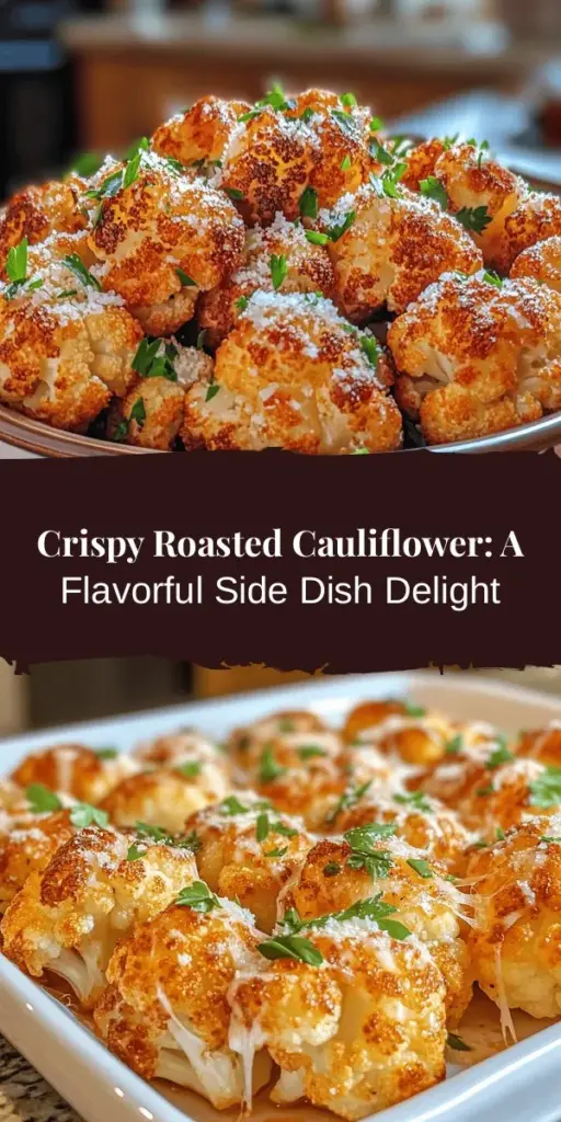 Discover the deliciousness of Crispy Roasted Cauliflower, an easy and nutritious side dish that's perfect for any meal! Packed with flavor and health benefits, this versatile veggie can elevate your dining experience. Simply roast cauliflower with olive oil, garlic powder, and spices for a crunchy, golden-brown delight. Serve it with main dishes or as a tasty snack. Try it today and enjoy the wonderful flavors! #RoastedCauliflower #HealthyEating #VegetarianRecipes #CrispyVeggies #CleanEating #SideDishIdeas