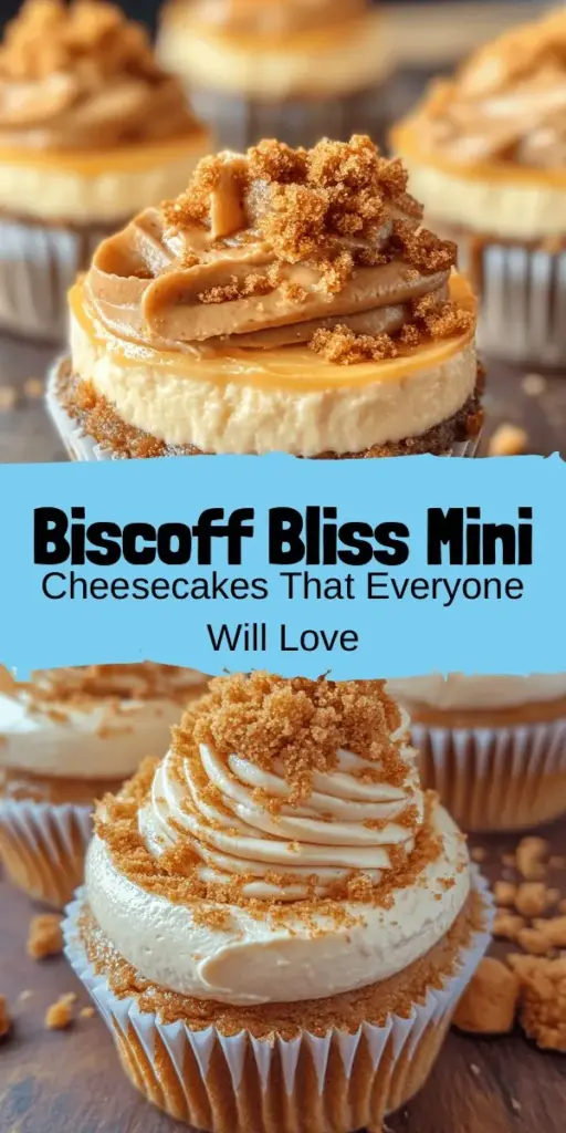 Indulge in the deliciousness of Biscoff Bliss Mini Cheesecakes! These bite-sized treats combine creamy cheesecake with the unique flavors of Biscoff cookies for a truly irresistible dessert. Easy to make and perfect for any occasion, they're great for sharing with friends and family. Elevate your dessert game with this delightful recipe that’s sure to impress! #BiscoffBliss #MiniCheesecakes #DessertRecipe #BakingLove #SweetTreats