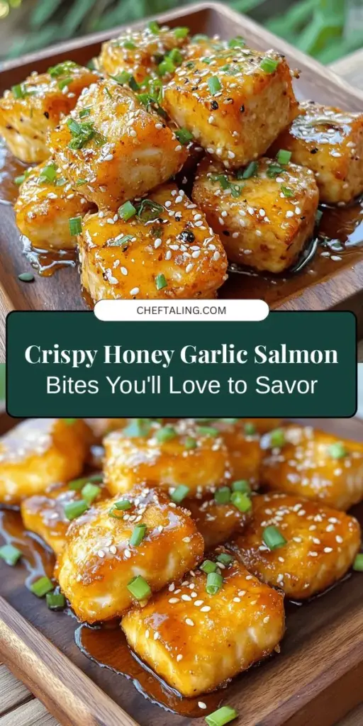 Indulge in the irresistible Crispy Honey Garlic Salmon Bites, a must-try recipe for seafood lovers! These bites combine a crunchy exterior with tender salmon and a tantalizing honey garlic sauce that hits all the right notes. Perfect as an appetizer or a satisfying main dish, they're sure to impress at any gathering. Fresh salmon, flavorful seasonings, and quick prep make this dish a winner. Dive into flavor today! #SalmonBites #SeafoodRecipe #DinnerIdeas #HoneyGarlic #CrispySalmon #HealthyEating