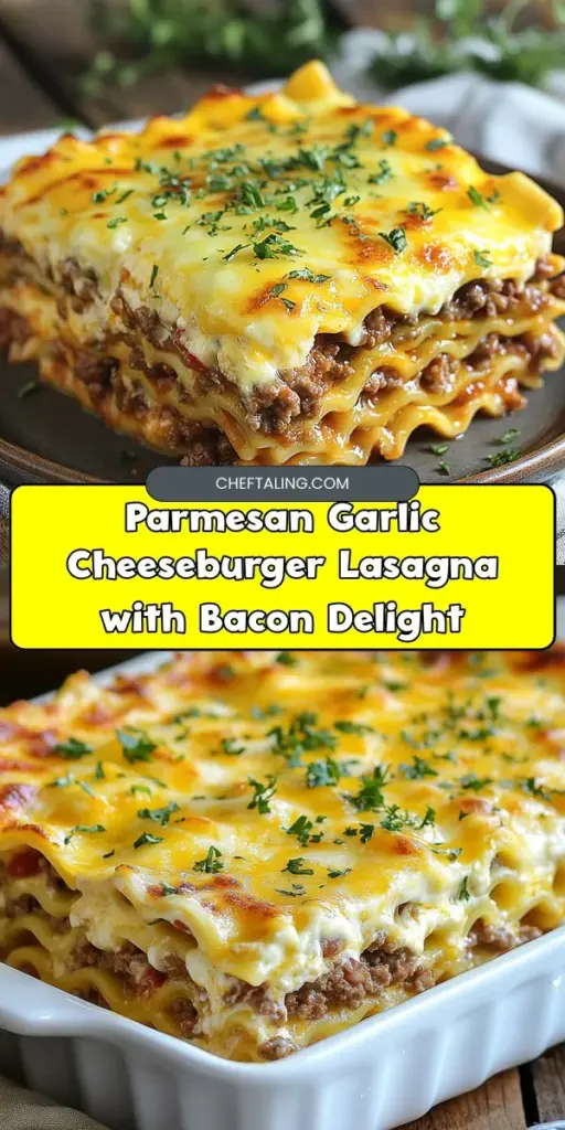 Dive into cheesy bliss with this mouthwatering Parmesan Garlic Cheeseburger Lasagna with Bacon! Perfect for family dinners or gatherings, this dish combines the flavors of a classic cheeseburger and the comforting layers of lasagna, topped with crispy bacon and gooey cheese. It’s a guaranteed hit for even the pickiest eaters! Ready to impress? Check out the full recipe and make mealtime unforgettable! #Lasagna #ComfortFood #Cheeseburger #BaconLovers #RecipeIdeas #FoodieFun #CheesyGoodness #CookingAtHome