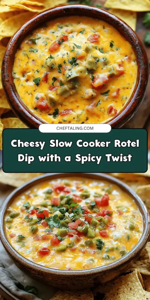 Looking for a crowd-pleasing dip that’s easy to make? Try this Cheesy Slow Cooker Rotel Dip with a Kick! Packed with creamy cheese, zesty diced tomatoes, and flavorful spices, it’s the ultimate comfort food for any gathering. Just toss everything in the slow cooker and enjoy the rich, gooey goodness that everyone will love. Perfect for game days, parties, or cozy nights in! Get the recipe now! #CheesyDip #SlowCookerRecipes #ComfortFood #GameDaySnacks #EasyRecipes #DipIt