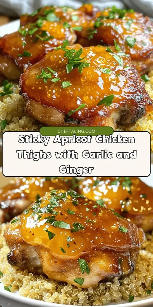 Discover the delicious flavors of sticky apricot chicken with this easy recipe! Perfectly tender chicken thighs are coated in a sweet and tangy apricot sauce that'll leave your taste buds wanting more. This apricot chicken dish is not only mouthwatering but also simple enough for a weeknight dinner. Whether you’re looking for a family favorite or a dish to impress guests, this recipe has you covered. Click to explore the full recipe and make your dinner unforgettable! #ApricotStickyChicken #ApricotSoySauceChicken #PioneerWomanApricotChicken #SweetChickenThighRecipe #SaucySusanChickenRecipes #ChickenWithFruitRecipes #HealthyApricotChicken #EachChickenRecipes #ApricotBalsamicChicken