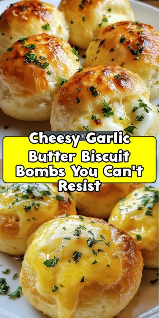 Indulge in the savory goodness of Pillsbury Biscuit Garlic Butter Cheese Bombs! These easy-to-make bites are perfect for any gathering, featuring warm, flaky biscuits filled with gooey cheese and drizzled with a rich garlic butter sauce. With just a few simple ingredients and endless customization options, you can whip up these crowd-pleasers in no time. Perfect as an appetizer or side dish, they are sure to impress! #CheeseBombs #ComfortFood #Appetizer #Baking #Yummy