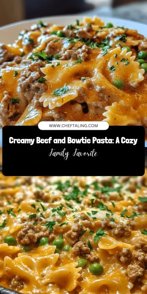 Looking for a comforting family meal? Try this Creamy Beef and Bowtie Pasta that everyone will love! This delicious dish features tender bowtie pasta enveloped in a rich, creamy sauce loaded with savory ground beef, aromatic herbs, and a hint of sharp cheddar. Perfect for busy weeknights or gatherings, it’s simple to prepare and sure to satisfy even picky eaters. Discover the recipe now and make mealtime a hit! #PastaNight #FamilyDinner #ComfortFood #Recipes #BowtiePasta #CreamyPasta