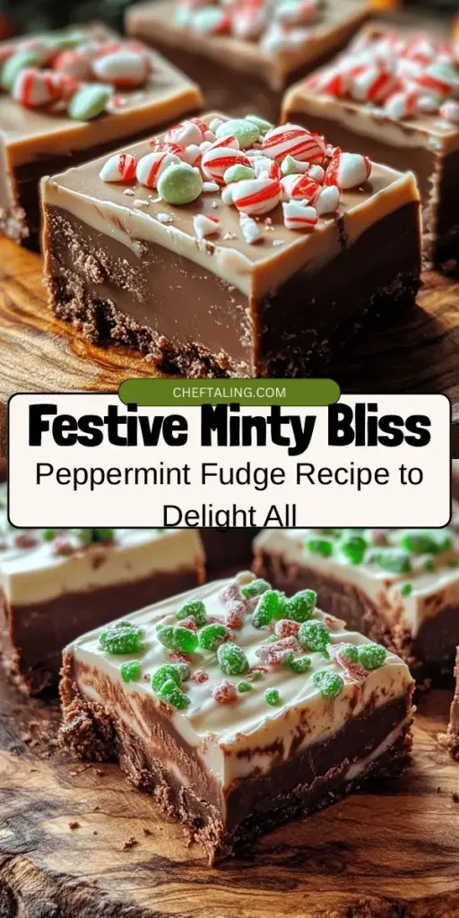 Get into the festive spirit with this easy Minty Bliss Peppermint Fudge recipe! Combining rich chocolate with refreshing peppermint, this fudge is a delightful treat that's perfect for gifting or indulging yourself. With simple ingredients and straightforward steps, you can create a beautiful and tasty dessert for any occasion. Add a pop of color and texture with crushed peppermint candies for that holiday flair! #FudgeRecipe #ChristmasTreats #HolidayBaking #MintyBliss #DessertIdeas #SweetTreats